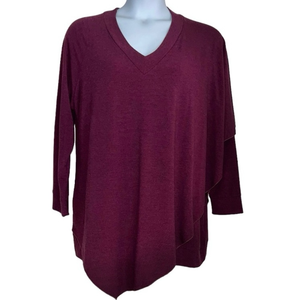 Soft Surroundings Deep Purple Tunic Sweater Sz 1x High/Low Hem Poncho Style